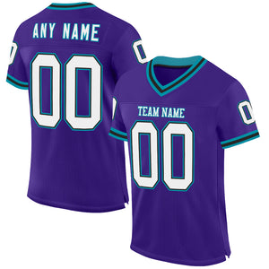 Custom Purple Black-Teal Mesh Authentic Throwback Football Jersey