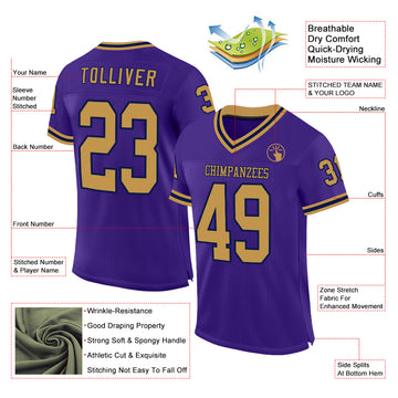 Custom Purple Old Gold-Navy Mesh Authentic Throwback Football Jersey