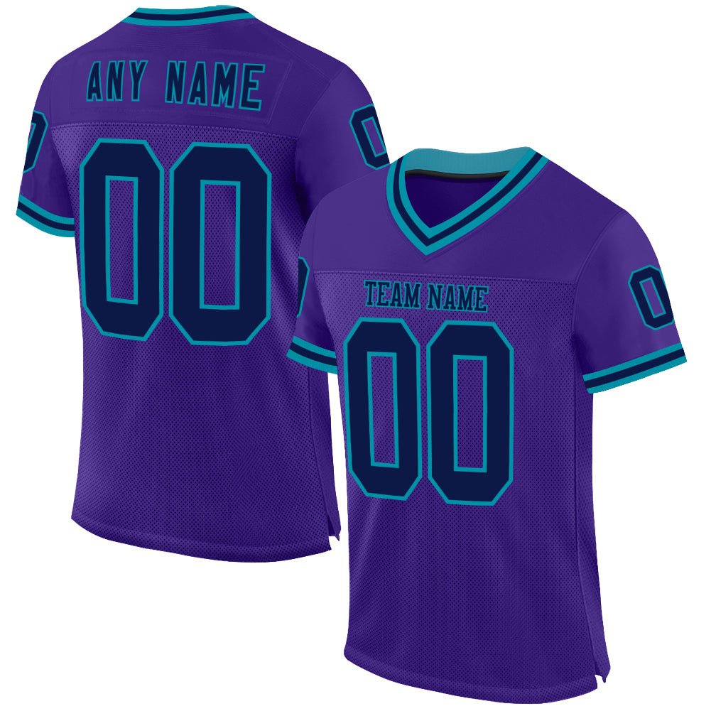 Custom Purple Navy-Teal Mesh Authentic Throwback Football Jersey