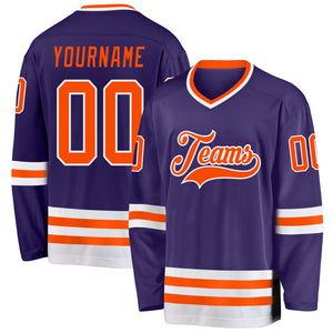 Custom Purple Orange-White Hockey Jersey