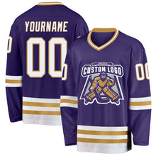 Charger l&#39;image dans la galerie, Custom Purple White-Old Gold Hockey Jersey
