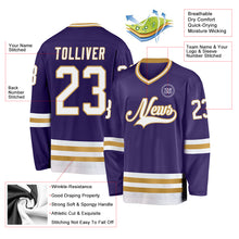 Charger l&#39;image dans la galerie, Custom Purple White-Old Gold Hockey Jersey
