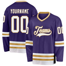 Charger l&#39;image dans la galerie, Custom Purple White-Old Gold Hockey Jersey
