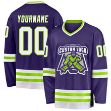 Charger l&#39;image dans la galerie, Custom Purple White-Neon Green Hockey Jersey
