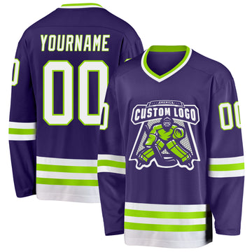 Custom Purple White-Neon Green Hockey Jersey