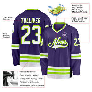 Custom Purple White-Neon Green Hockey Jersey