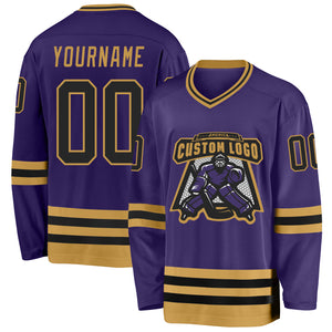 Custom Purple Black-Old Gold Hockey Jersey