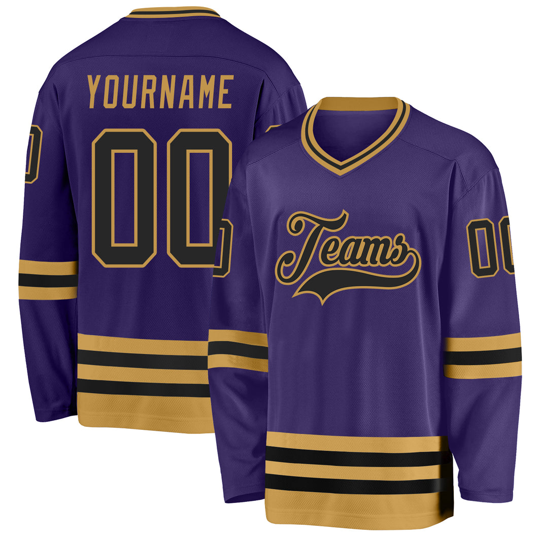 Custom Purple Black-Old Gold Hockey Jersey