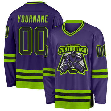 Custom Purple Black-Neon Green Hockey Jersey