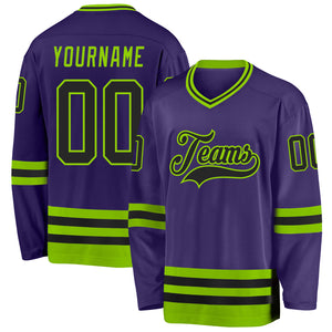 Custom Purple Black-Neon Green Hockey Jersey