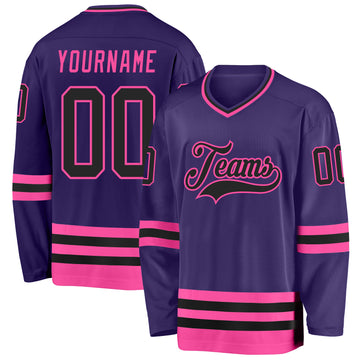 Custom Purple Black-Pink Hockey Jersey