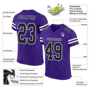 Custom Purple Black-White Mesh Authentic Football Jersey