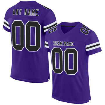 Custom Purple Black-White Mesh Authentic Football Jersey