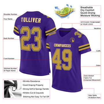 Custom Purple Old Gold Black-Cream Mesh Authentic Football Jersey