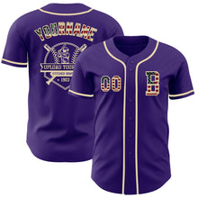 Load image into Gallery viewer, Custom Purple Vintage USA Flag-Cream Authentic Baseball Jersey
