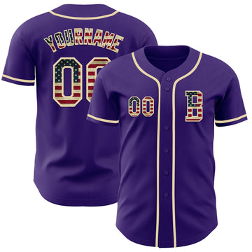 Custom Purple Vintage USA Flag-Cream Authentic Baseball Jersey