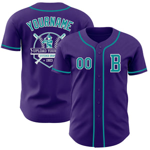 Custom Purple Teal-White Authentic Baseball Jersey