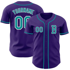 Custom Purple Teal-White Authentic Baseball Jersey