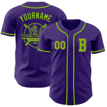 Load image into Gallery viewer, Custom Purple Neon Green-Old Gold Authentic Baseball Jersey
