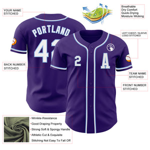 Custom Purple White-Light Blue Authentic Baseball Jersey