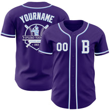 Load image into Gallery viewer, Custom Purple White-Light Blue Authentic Baseball Jersey
