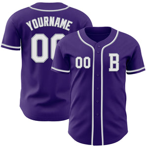 Custom Purple White-Gray Authentic Baseball Jersey