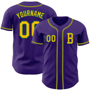 Custom Purple Yellow-Kelly Green Authentic Baseball Jersey