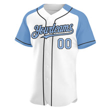 Загрузить изображение в средство просмотра галереи, Custom White Light Blue-Black Authentic Raglan Sleeves Baseball Jersey
