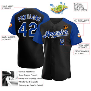 Custom Black Royal-White Authentic Raglan Sleeves Baseball Jersey