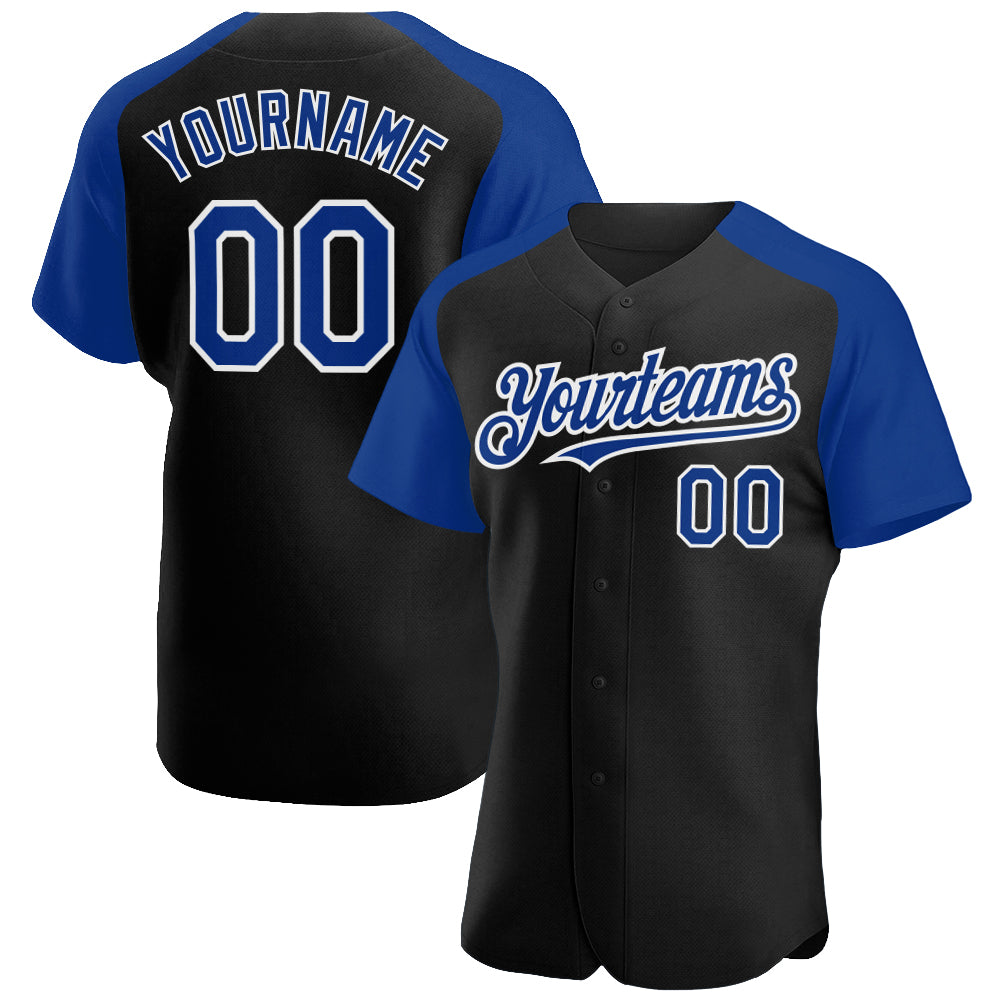 Custom Black Royal-White Authentic Raglan Sleeves Baseball Jersey