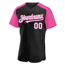 Загрузить изображение в средство просмотра галереи, Custom Black White-Pink Authentic Raglan Sleeves Baseball Jersey
