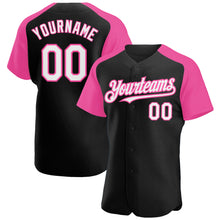 Загрузить изображение в средство просмотра галереи, Custom Black White-Pink Authentic Raglan Sleeves Baseball Jersey
