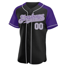 Загрузить изображение в средство просмотра галереи, Custom Black Gray-Purple Authentic Raglan Sleeves Baseball Jersey
