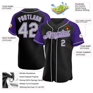 Custom Black Gray-Purple Authentic Raglan Sleeves Baseball Jersey