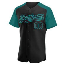 Загрузить изображение в средство просмотра галереи, Custom Black Teal Authentic Raglan Sleeves Baseball Jersey
