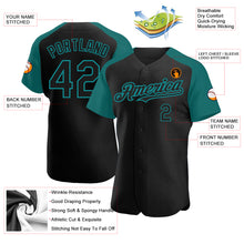 Загрузить изображение в средство просмотра галереи, Custom Black Teal Authentic Raglan Sleeves Baseball Jersey
