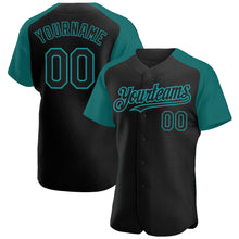 Загрузить изображение в средство просмотра галереи, Custom Black Teal Authentic Raglan Sleeves Baseball Jersey
