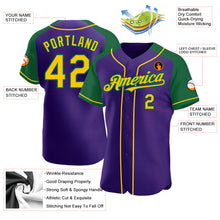 Загрузить изображение в средство просмотра галереи, Custom Purple Yellow-Kelly Green Authentic Raglan Sleeves Baseball Jersey
