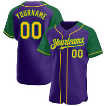 Загрузить изображение в средство просмотра галереи, Custom Purple Yellow-Kelly Green Authentic Raglan Sleeves Baseball Jersey
