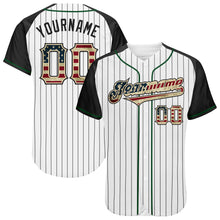 Загрузить изображение в средство просмотра галереи, Custom White Black Pinstripe Vintage USA Flag Cream-Green Authentic Raglan Sleeves Baseball Jersey
