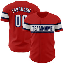 Load image into Gallery viewer, Custom Red Black-Navy Authentic Baseball Jersey
