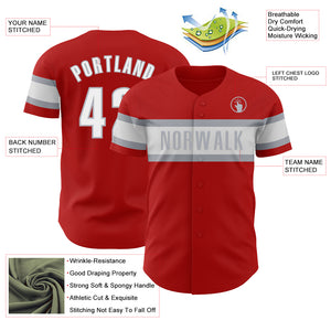 Custom Red White-Gray Authentic Baseball Jersey