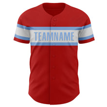 Load image into Gallery viewer, Custom Red White-Light Blue Authentic Baseball Jersey
