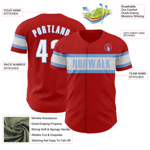 Custom Red White-Light Blue Authentic Baseball Jersey