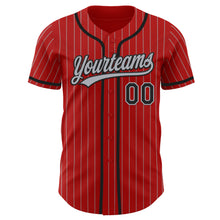 Загрузить изображение в средство просмотра галереи, Custom Red Gray Pinstripe Black Authentic Baseball Jersey
