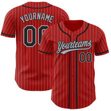 Charger l&#39;image dans la galerie, Custom Red Gray Pinstripe Black Authentic Baseball Jersey
