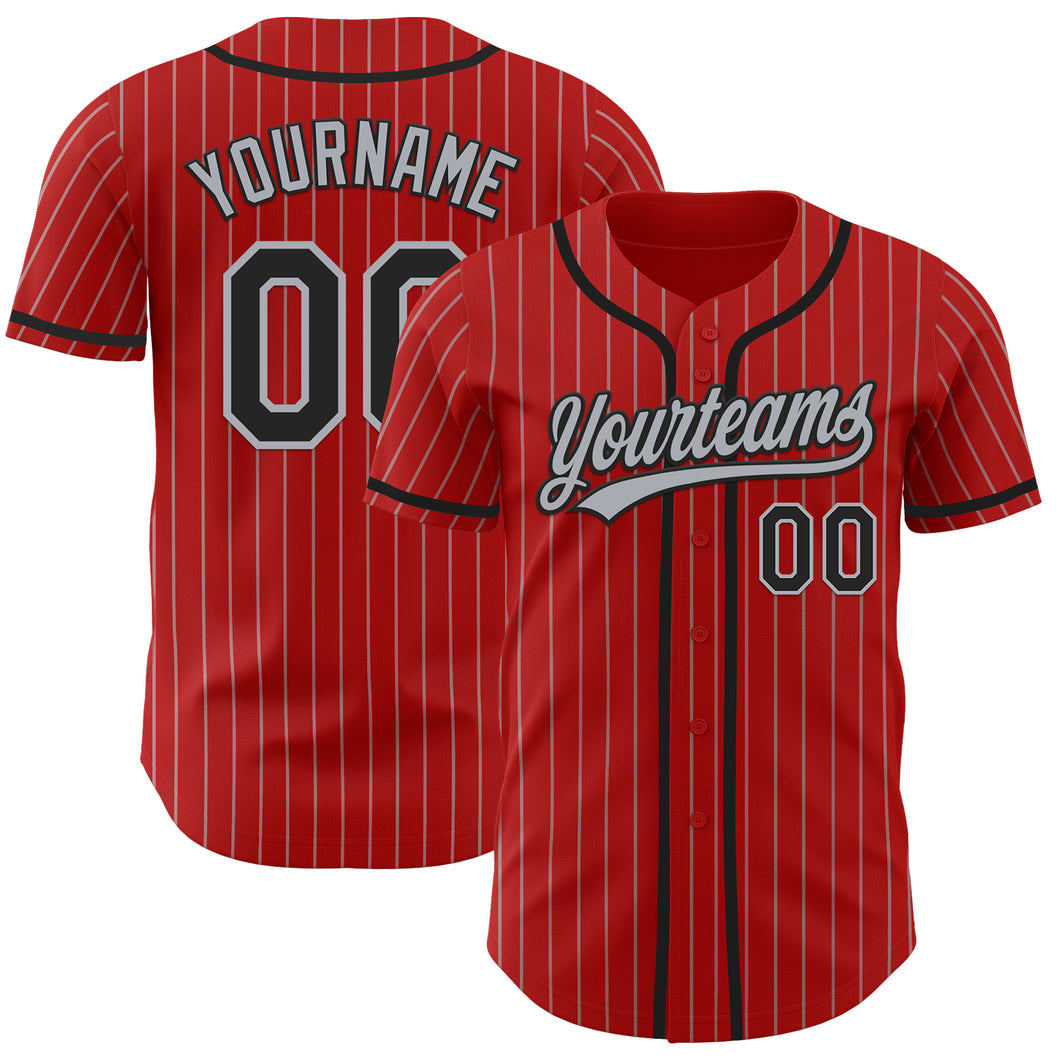 Custom Red Gray Pinstripe Black Authentic Baseball Jersey