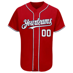 Custom Red White-Navy Authentic Baseball Jersey