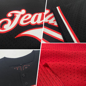 Custom Red White-Black Mesh Authentic Throwback Baseball Jersey