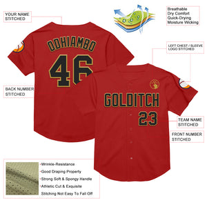 Custom Red Black-Old Gold Mesh Authentic Throwback Baseball Jersey